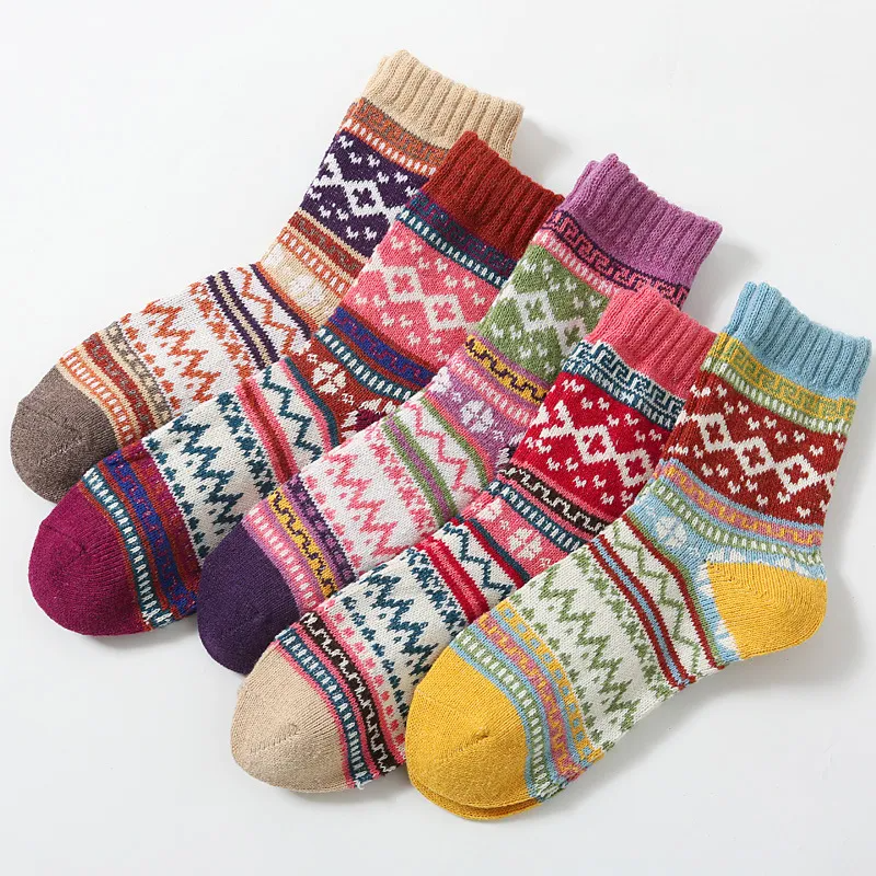 5 Paires de Chaussettes en Laine Tricotées Main