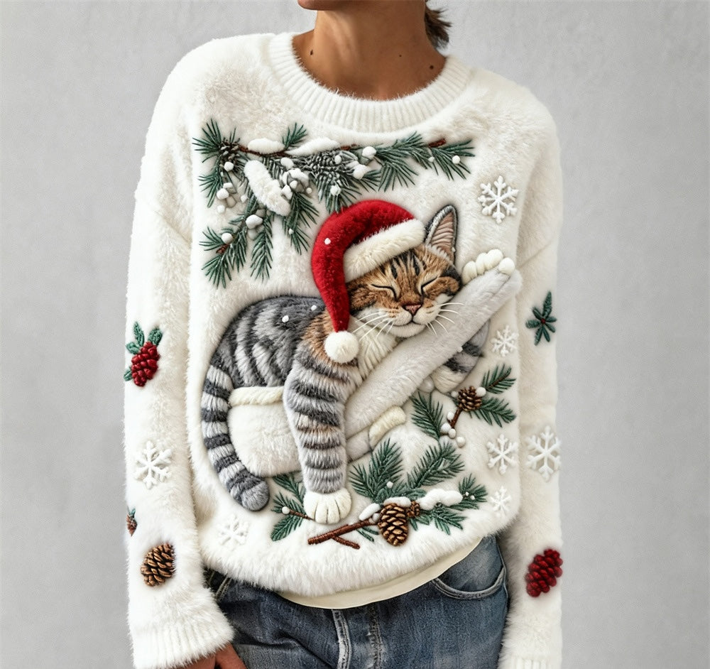 Pull Chaton Endormi de Noël